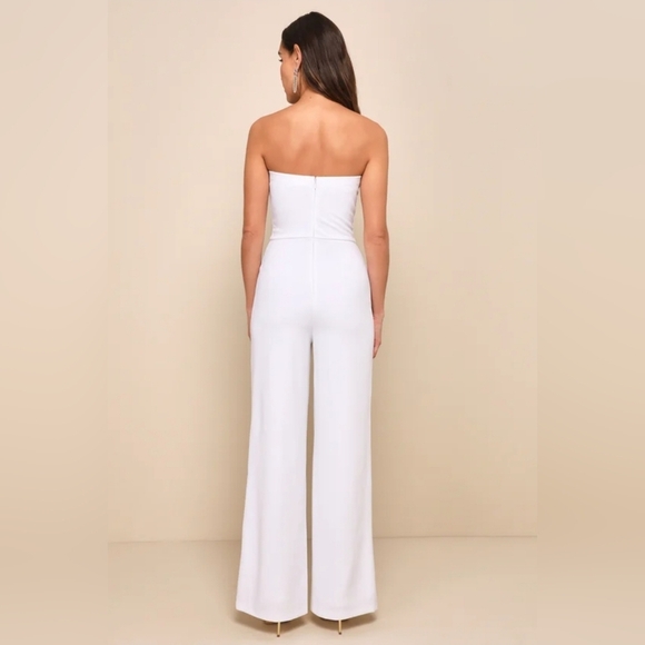 Lulus Edith White Strapless Wide-Leg Jumpsuit Size XL - Picture 2 of 6